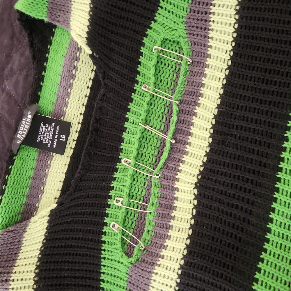 Striped Green and Black Sweater - Picture 3 of 5